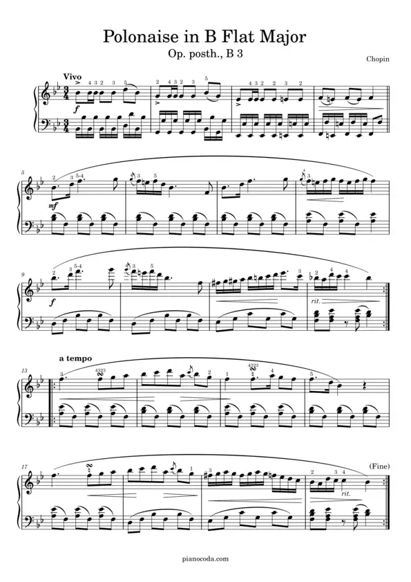 Polonaise in B Flat Major by Chopin sheet music