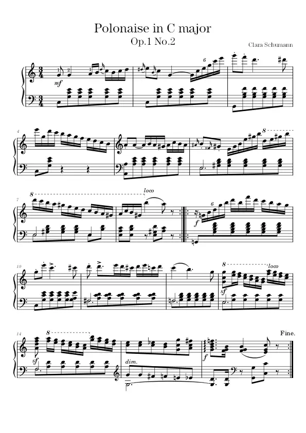 Polonaise in C major piano sheet music