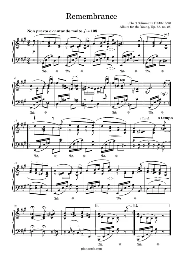 Remembrance Robert Schumann PDF sheet music