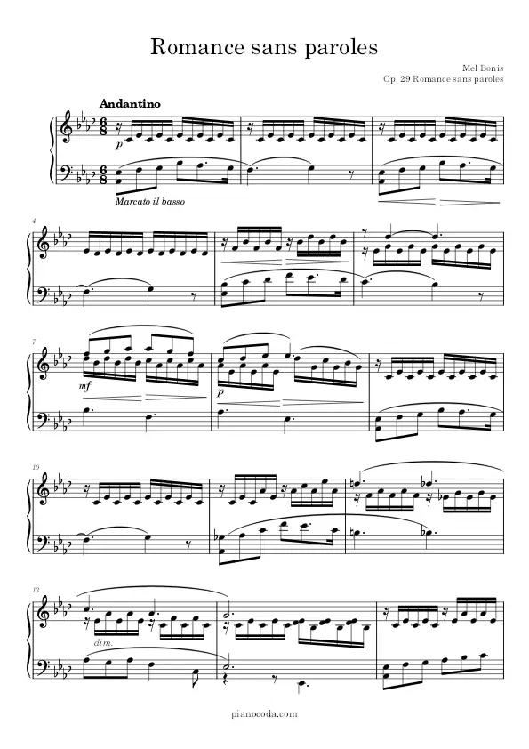 Romance Sans Paroles piano sheet music