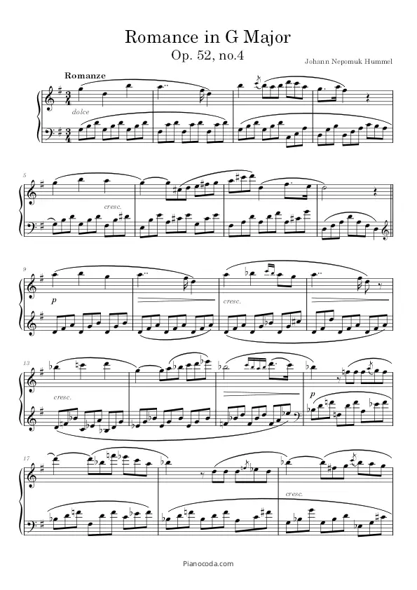 Romance in G Op. 52 no.4 PDF sheet music