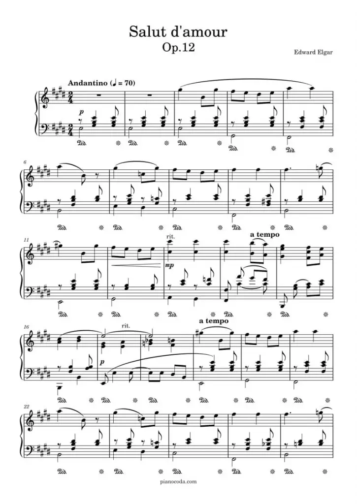 Salut d'amour piano solo sheet music PDF