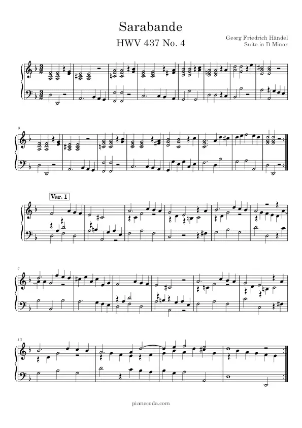 Sarabande HWV 437 No. 4 piano sheet music
