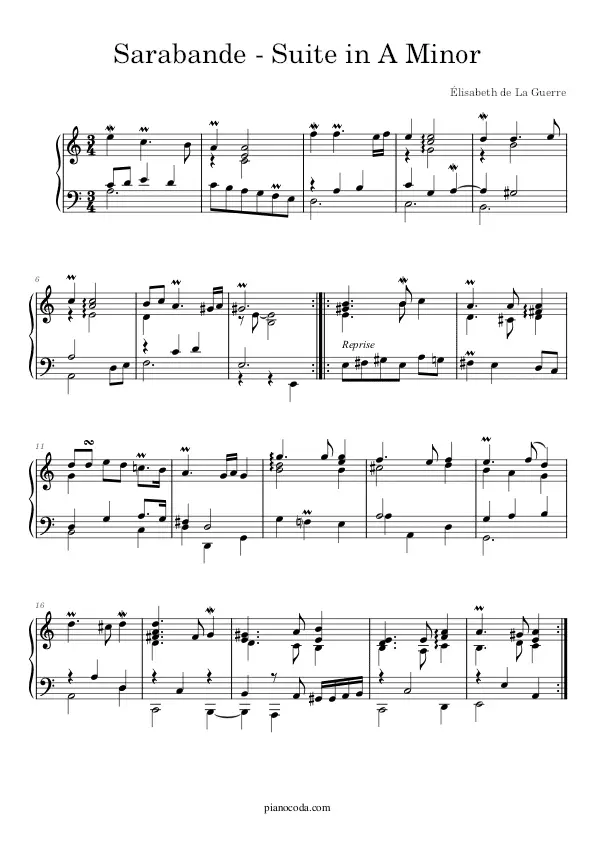Sarabande - Suite in A Minor piano sheet music