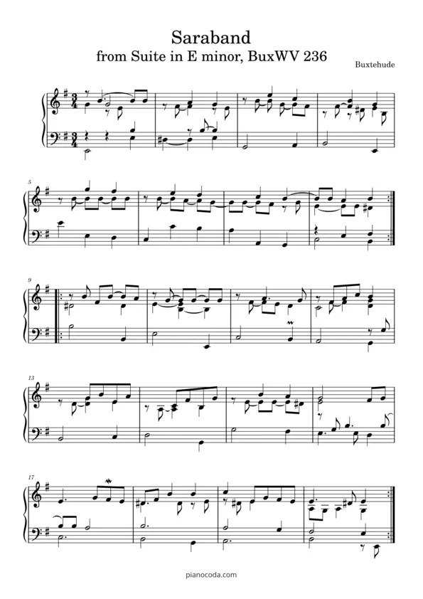 Sarabande in E minor (BuxWV 236) by Buxtehude sheet music