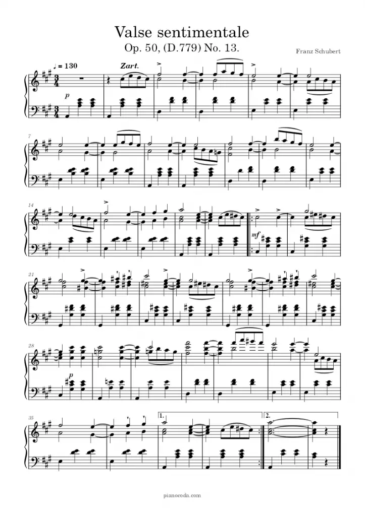 Sentimental Waltz Op.50 No.13 Franz Schubert PDF sheet music