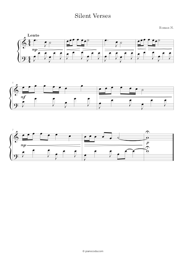 Silent Verses piano neoclassical sheet music
