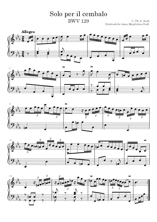 Solo per il cembalo BWV 129 sheet music