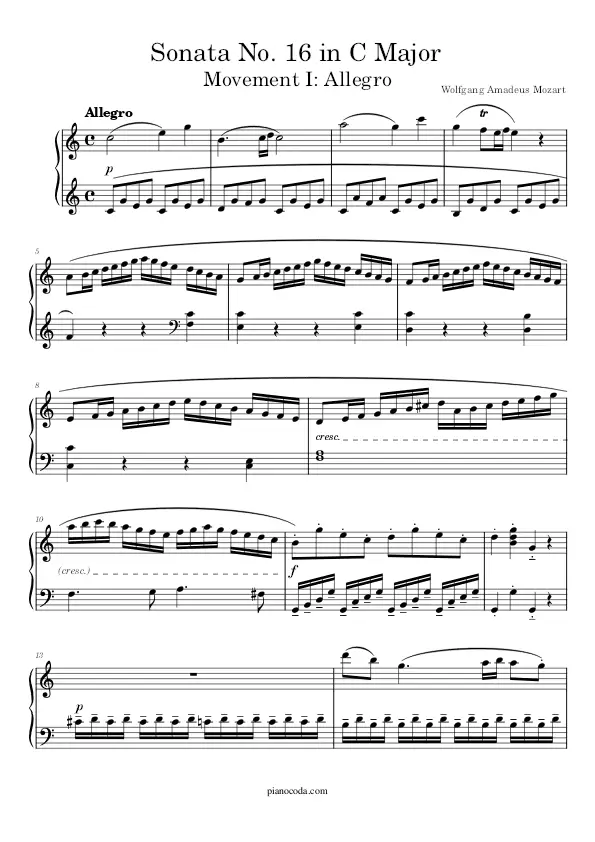 Sonata No. 16 in C Major K 545 by Mozart piano sheet music