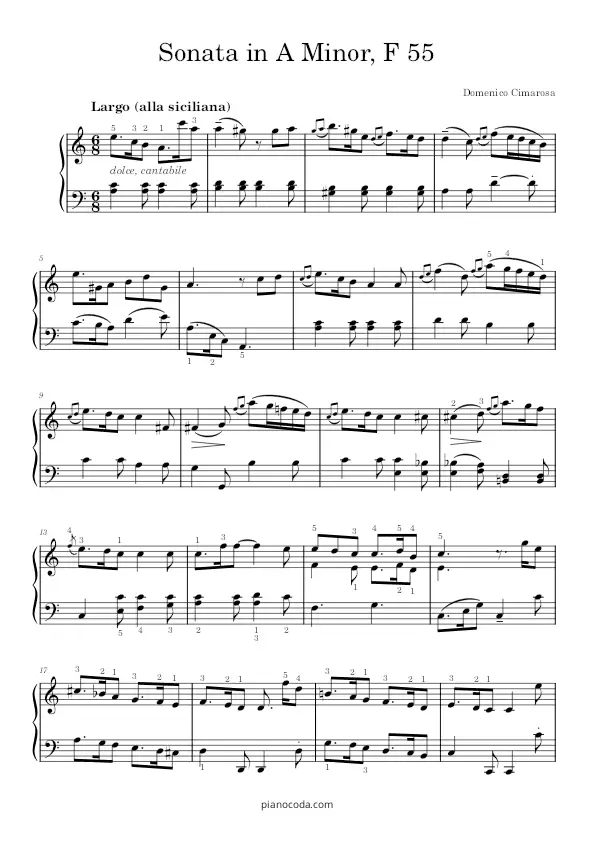 Sonata in A Minor C 55 by Domenico Cimarosa PDF sheet music