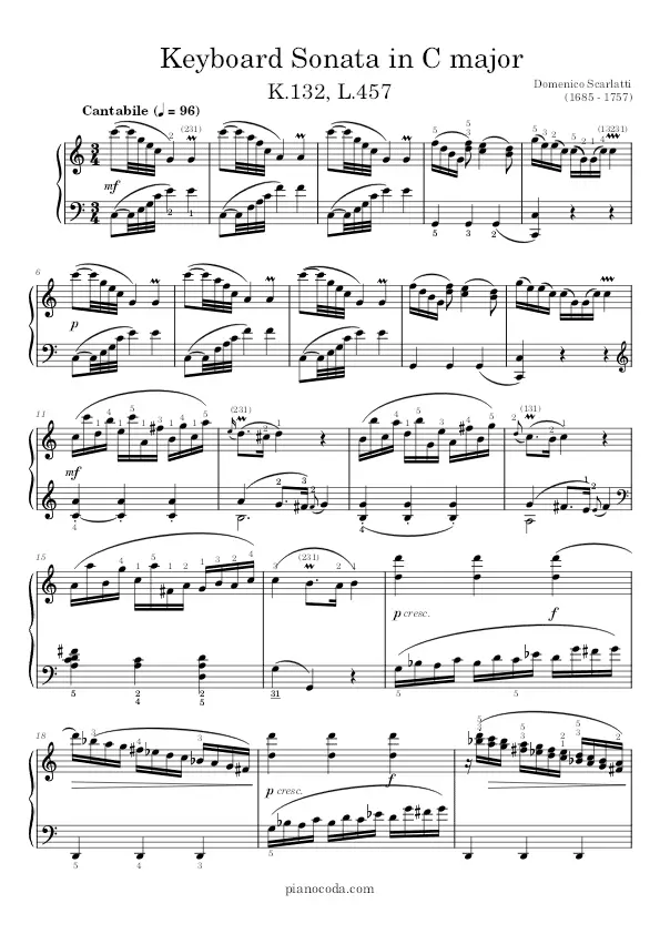 Sonata in C major K 132 piano sheet music
