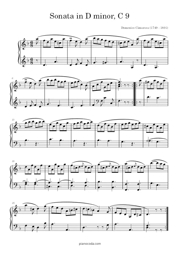 Sonata in D minor C 9 by Domenico Cimarosa PDF sheet music