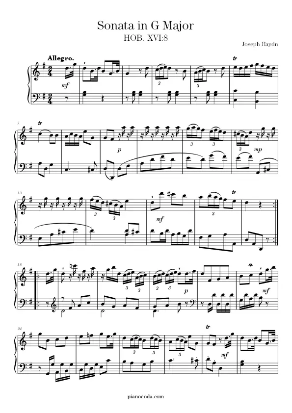 Sonata in G Major piano sheet music