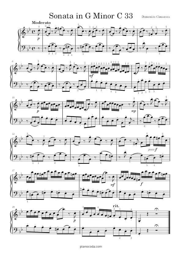 Sonata in G Minor C 33 by Domenico Cimarosa PDF sheet music