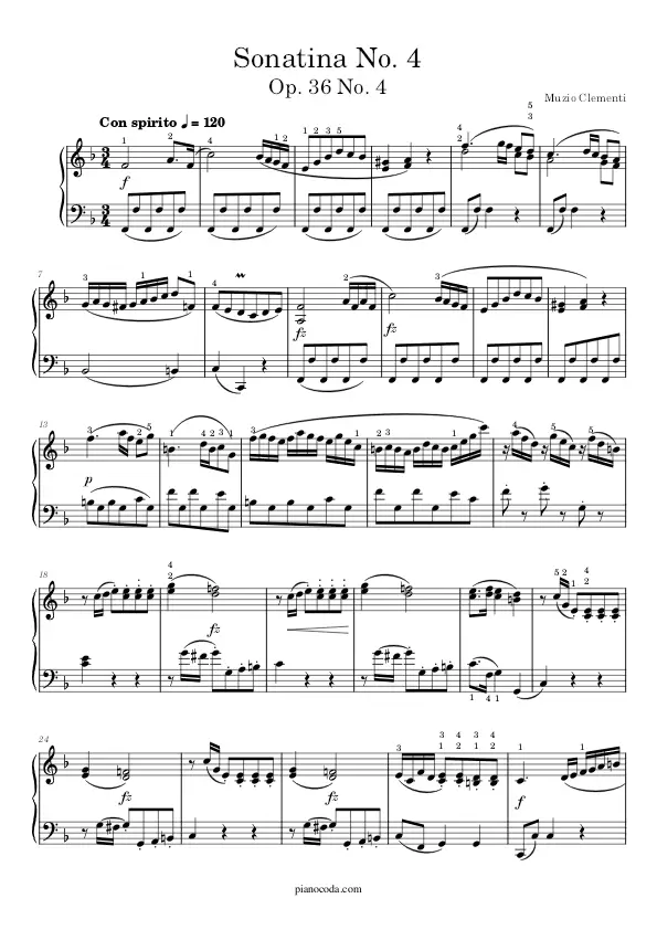 Sonatina Op 36 No. 4 by Muzio Clementi piano sheet music