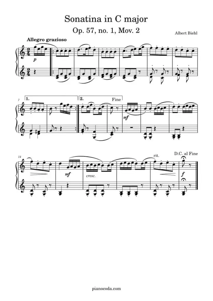 Sonatina in C Major Op. 57 no. 1 mov. 2 Albert Biehl PDF sheet music