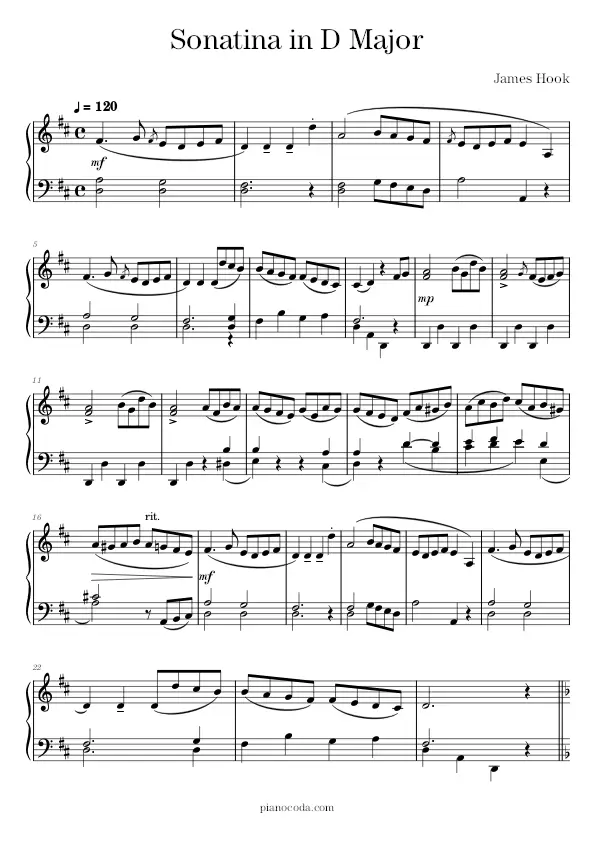 Sonatina in D Major James Hook sheet music