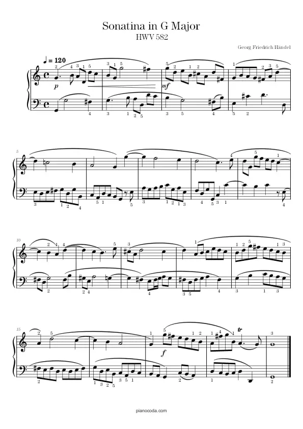 Sonatina in G Major HWV 582 by Handel sheet music