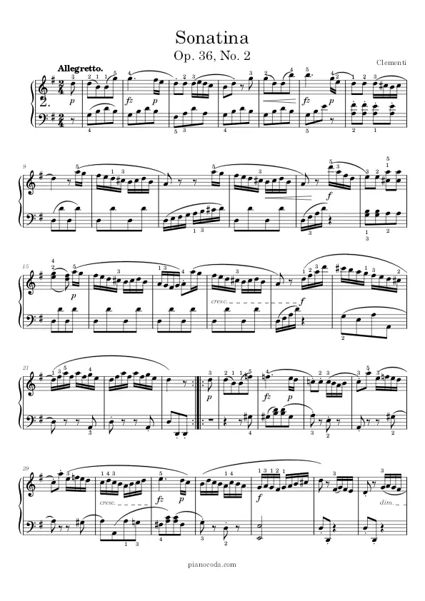 Sonatina in G Major Op. 36 no. 2 by Muzio Clementi piano sheet music