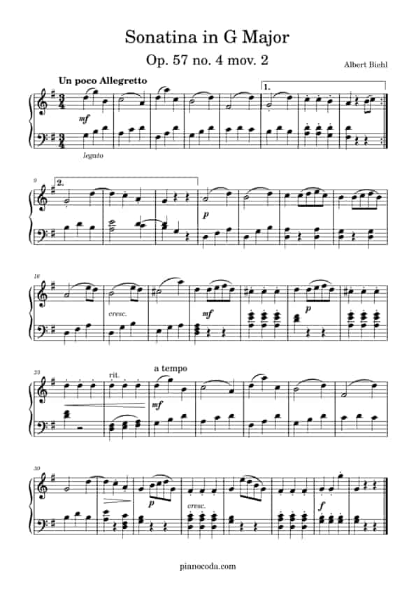 Sonatina in G major Op. 57 no. 4 mov. 2 Albert Biehl PDF sheet music