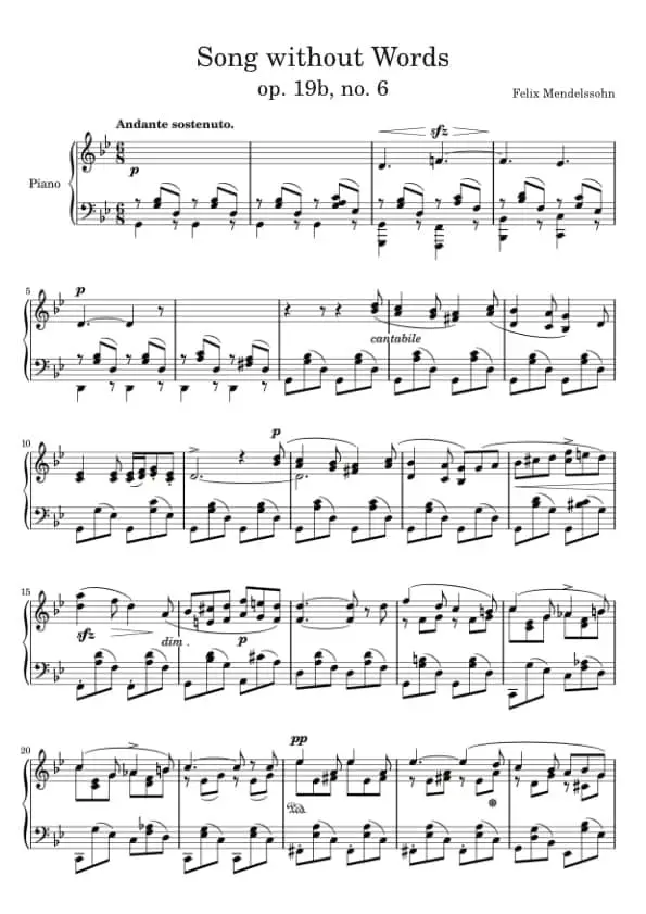 Song without Words op. 19b no. 6 by Felix Mendelssohn sheet music