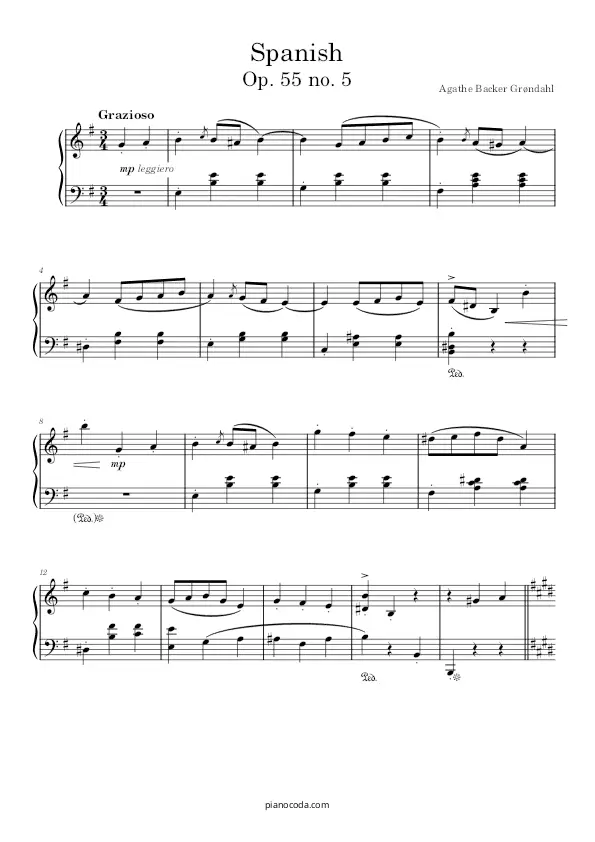 Spanish (Spansk) Op. 55 no. 5 Agathe Backer Grdahl PDF sheet music