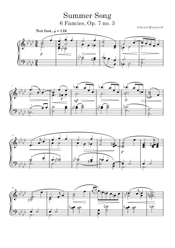 Summer Song Op. 7 no. 3 sheet music pdf