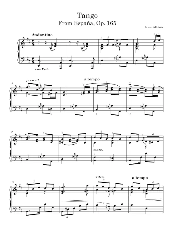 Tango from Espana Op. 165 no. 2 by Isaac Albeniz PDF sheet music