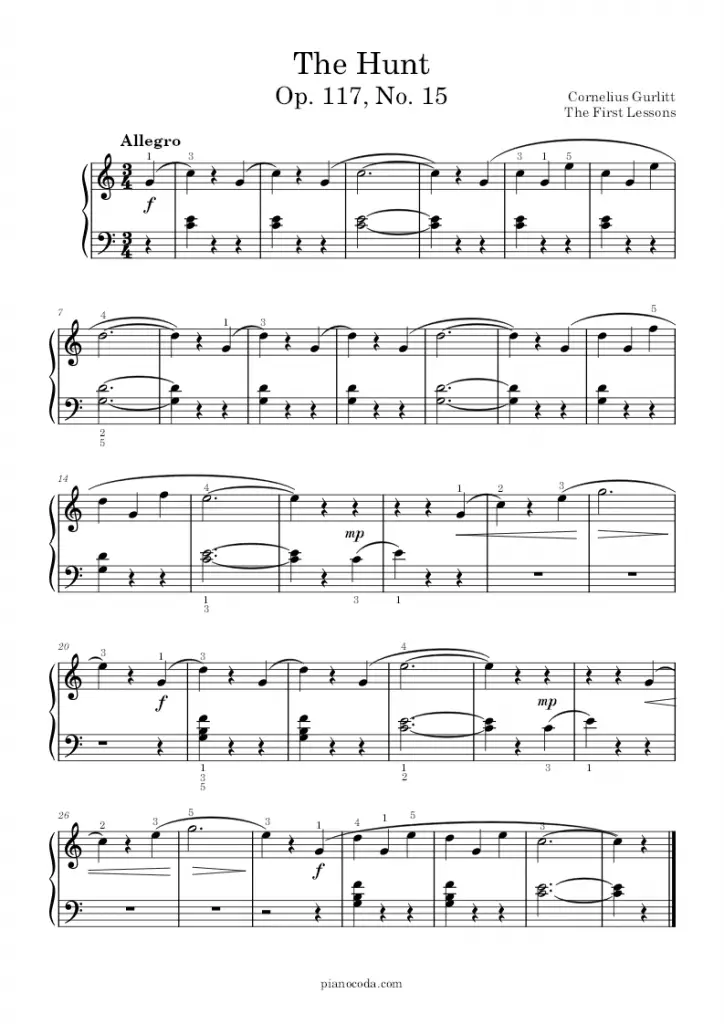The Hunt Op. 117, No. 15 by Cornelius Gurlitt sheet music
