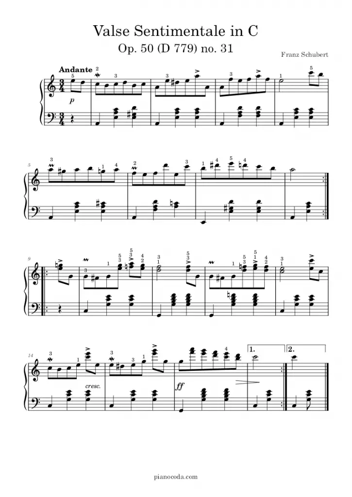 Valse Sentimentale in C Op. 50 no. 31 Franz Schubert PDF sheet music