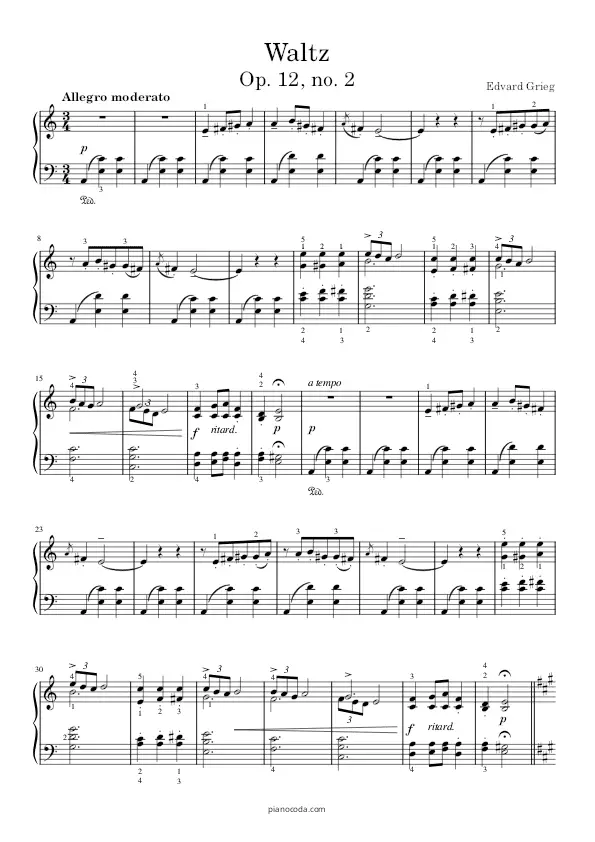 Waltz Op. 12 no. 2 Edvard Grieg PDF sheet music