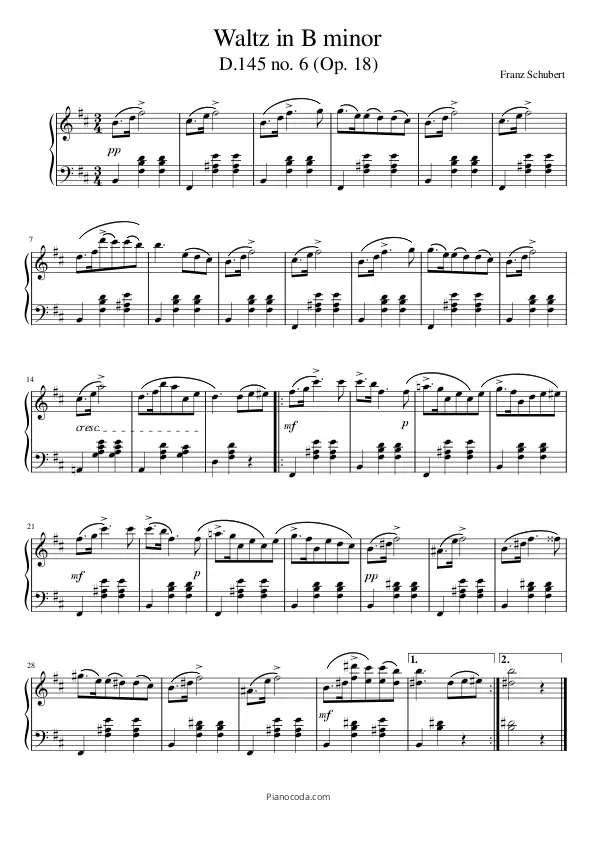 Waltz in B minor D.145 no. 6 by Schubert PDF sheet music