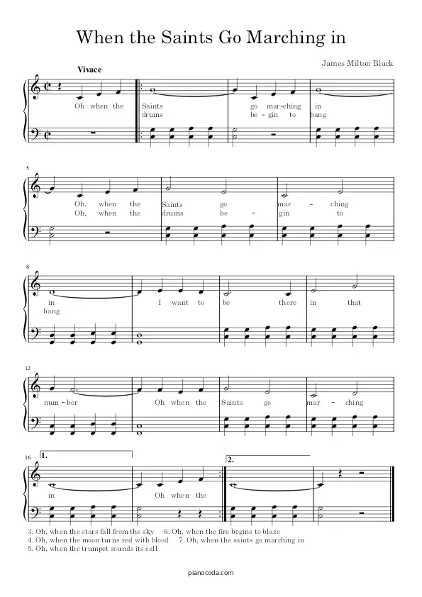 When the saints go marching in piano sheet music