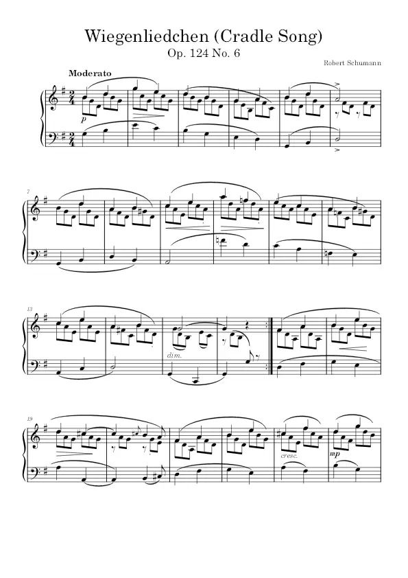 Wiegenliedchen (Cradle Song) Op. 124 no. 6 by Robert Schumann PDF sheet music