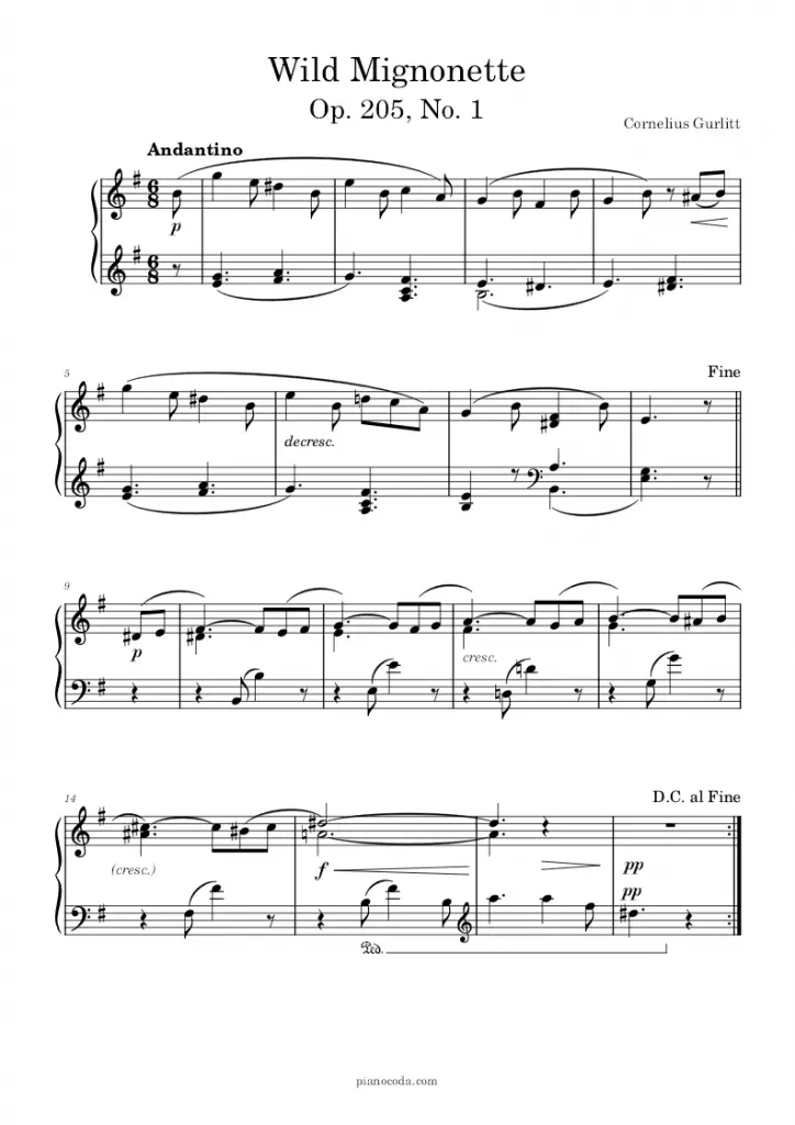 Wild Mignonette Op. 205, No. 1 by Cornelius Gurlitt sheet music