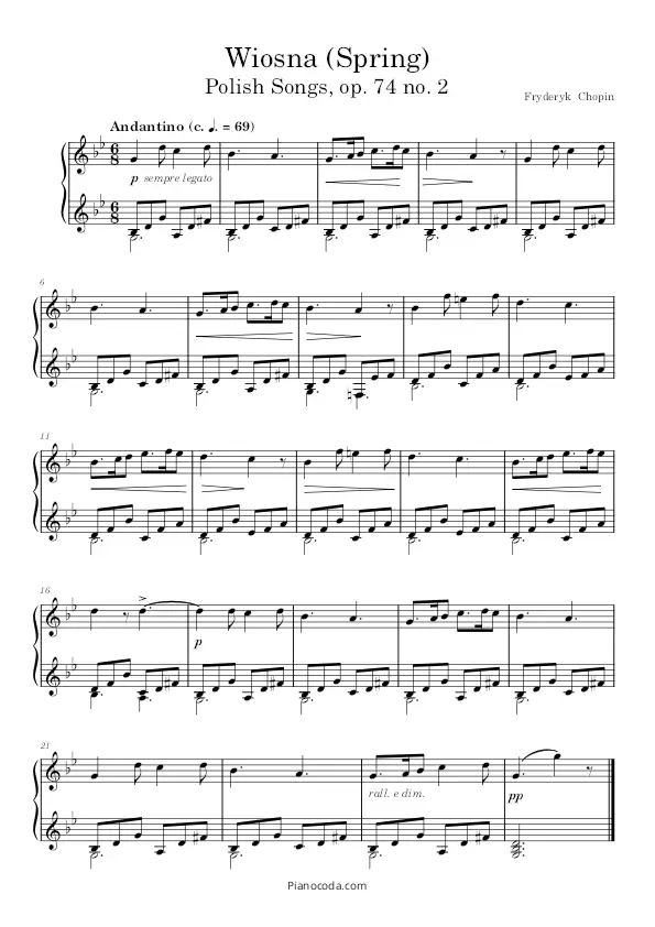 Chopin Wiosna (Spring) Op. 74 no. 2 PDF Sheet music