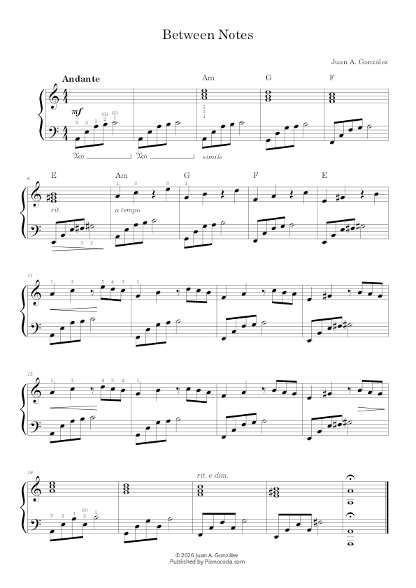 Between notes - Original neoclassical piano sheet music