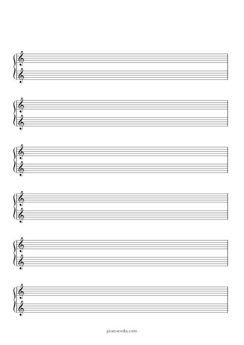 Blank manuscript paper grand staff with 2 treble clefs