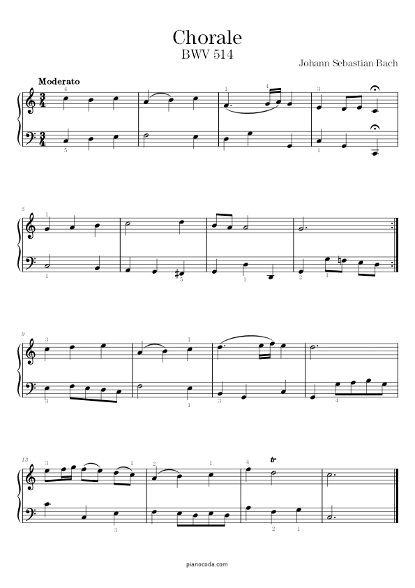 Chorale BWV 514 Bach sheet music