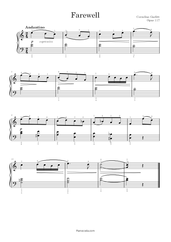 Farewell (Opus 117) by Cornelius Gurlitt / sheet music