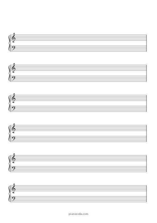 Blank sheet music with grand staff (treble + bass clefs)