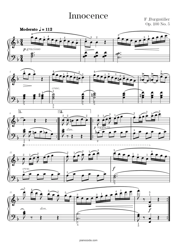 Innocence by Burgmüler sheet music