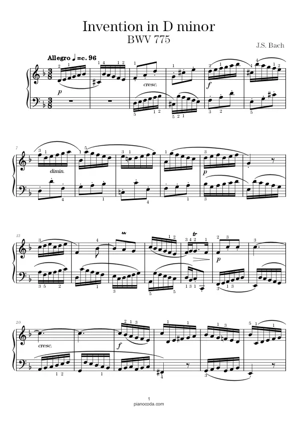 Invention in D minor BWV 775 by J. S. Bach sheet music