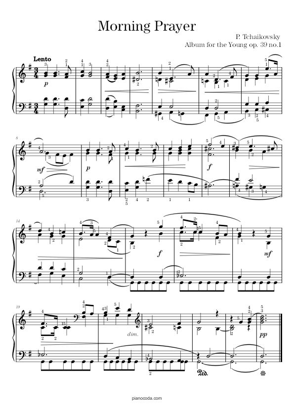 Morning Prayer by Tchaikovsky sheet music