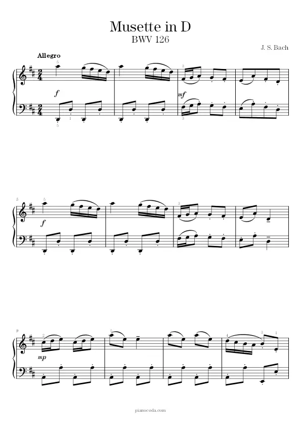 Musette in D major BWV 126 by J. S. Bach sheet music