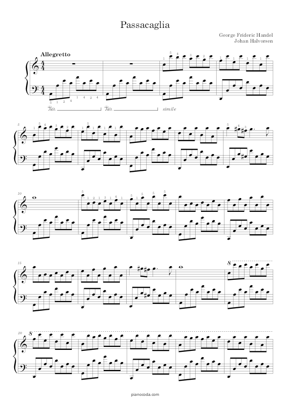 Passacaglia piano sheet music PDF