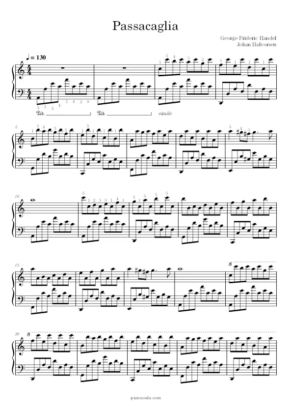 Passacaglia piano sheet music PDF