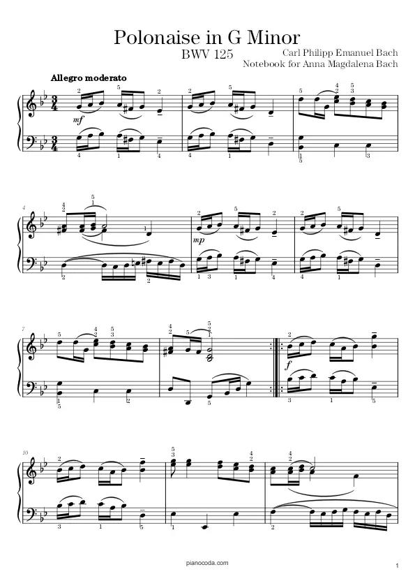 Polonaise in G Minor BWV 125 sheet music