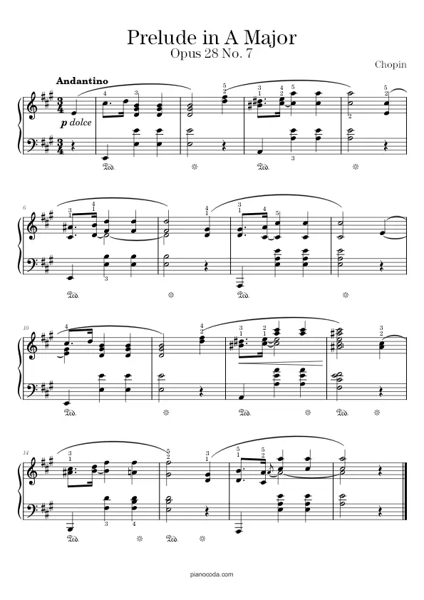 Prelude in A Major Op. 28 No. 7 by Chopin sheet music