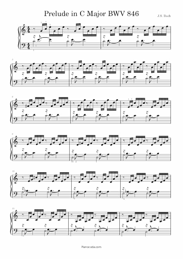 Prelude in C major BWV 846 by Bach - pdf sheet music